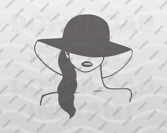 Woman With Hat SVG | Fashion Girl | Style Image | Shopping Woman Face | Makeup Stylish | Eps Dxf Png | Download