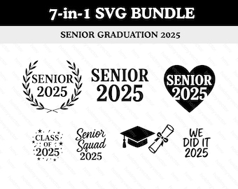 Senior 2025 SVG Bundle | Graduation Designs, Class of 2025, Senior Squad, Laurel Wreath, Cap & Diploma, Stars Confetti PNG | Cricut