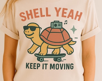 Funny Turtle SVG – Shell Yeah Keep It Moving Skateboarding Tortoise PNG – Cool Animal Clipart for Cricut, Sublimation, T-Shirt Design