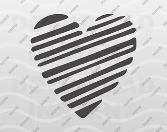 Striped Heart SVG | Valentine Clipart | Valentines Heart Stripes Cricut Cut File | Eps Dxf Png | Digital Download