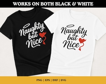 Naughty But Nice SVG | Bachelorette Party SVG | Cheeky Adult Humor Cut File | Cute Devil Heart Halo SVG | Cricut, Silhouette, Funny Gift