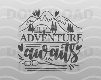 Adventure Awaits SVG Cut File - Camping Silhouette Clip Art - Campfire -  Png, DXF, Eps - Cricut for Commercial Use