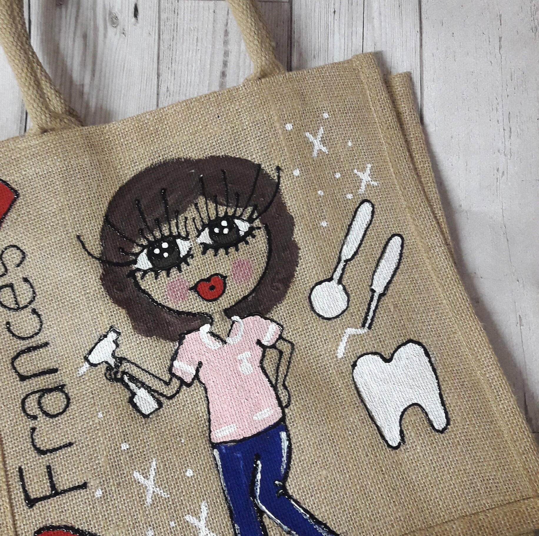 DENTAL NURSE BAG Dental Gift Bag Large Hand Painted Jute Etsy UK