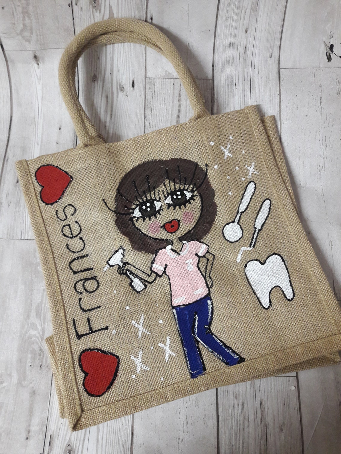 DENTAL NURSE BAG Dental Gift Bag Large Hand Painted Jute Etsy UK