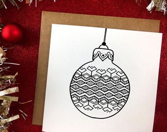 Christmas Card | Real Foil or Black and White Christmas Greeting Card | Handmade Ornament Illustration | Blank Card | B8
