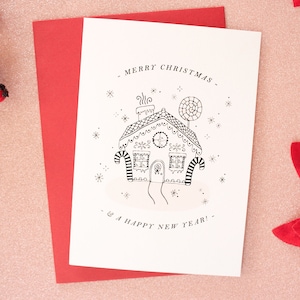 Tarjeta de Navidad de la casa de pan de jengibre / ilustración linda / tarjeta hecha a mano / tarjeta festiva / tarjeta de felicitación de vacaciones / celebración / regalo de Navidad