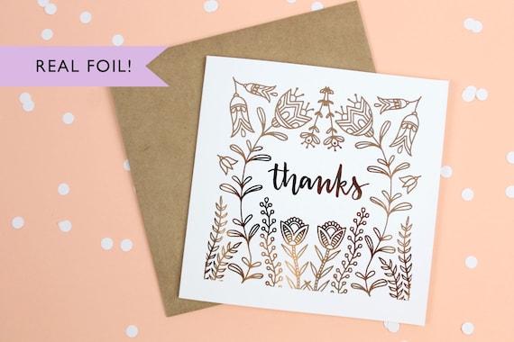 Thank You Hand Lettering Handmade Card B4 Botanical Greeting Card Rose Gold Foil Thank You Card