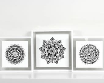 Mandala Wall Art - Set of 3 Prints | Mandala Prints | Bohemian Bedroom Home Decor, Zen Decor | Mindfulness Gift | "Wonderland Trio"