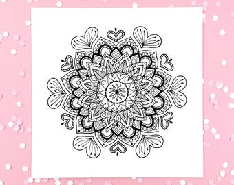 B+W Mandala Art Print | 8"x8" or 10"x10" | Black and White Art | Home Decor | Wall Art | Mandala Art Print | Boho Art | "Amorette"