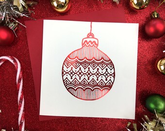 Real Foil Holiday Card | Christmas Ornaments | Pattern Illustration | Foil Christmas Card | Christmas Gift Blank Card | "B7"