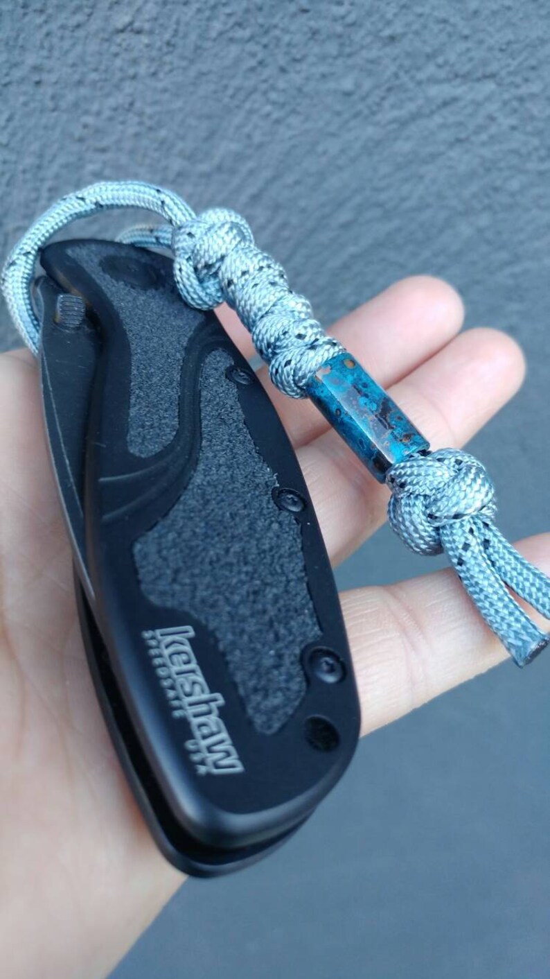 Knife lanyard knife pull EDC hand made copper bead Etsy