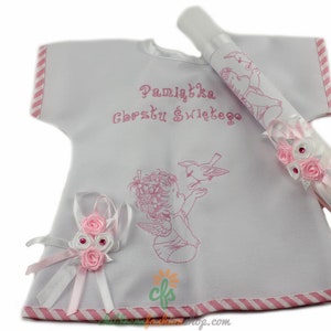 Personalized Embroidered Polish Handkerchief for Baptism szatka na chrzest and candle