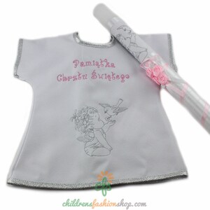 Personalized Embroidered Polish Handkerchief for Baptism szatka na chrzest and candle