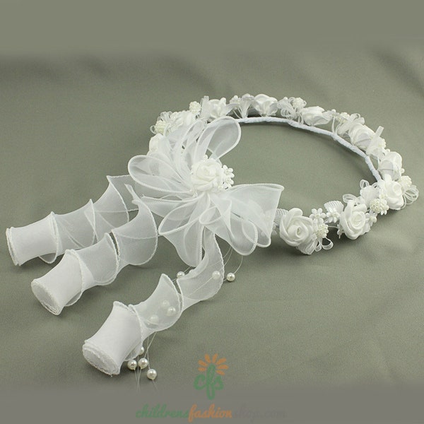 First Communion White Veil, Headband, Headpiece, Crown