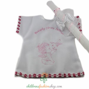 Personalized Embroidered Polish Handkerchief for Baptism szatka na chrzest and candle