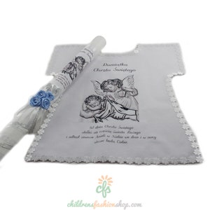 Personalized Embroidered Polish Handkerchief for Baptism szatka na chrzest and candle