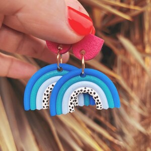 Polymer clay 2 piece rainbows, arches dangle earrings, handmade, hypoallergenic, titanium