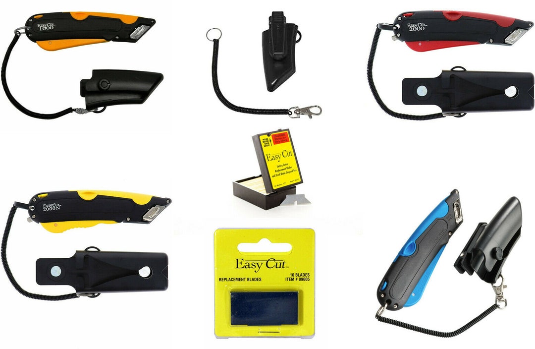 Easy Cut 1000 RED Safety Box Cutter Knife Complete Unit; EasyCut holster  Lanyard