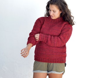 red women's sweater, hand-knitted wool/alpaca, size S-M