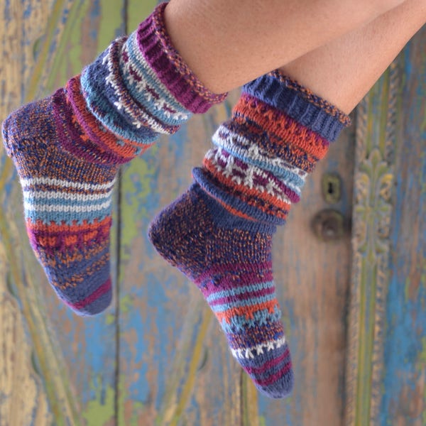 Big, long House socks 37/38, colorful wool socks, gift girlfriend