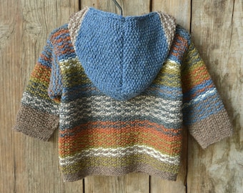 86/92 Giacca colorata per bambini con cappuccio, lavorata a mano
