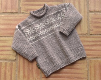 3-4 years. Norwegian wool sweater grey-brown, hand knitted