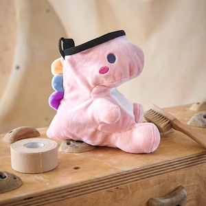 Roze dinosauruskrijttas: pluche klimaccessoire