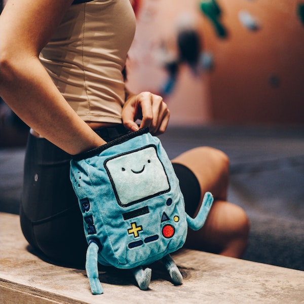 BMO Plush Chalk Bag: Adventure Time Climbing Gift, Handmade Velvet-Lined Climb Bag