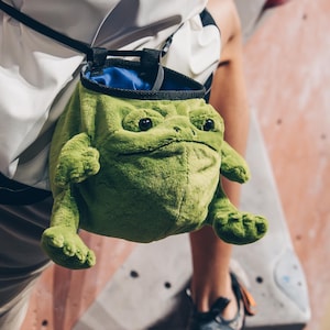 Fritz The Frog Chalk Bag, Quirky Chalk Bag for Climbing and Bouldering, Gift for Climbers, Handmade Rockclimbing Gear, Plush Chalk Bag