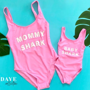 Mommy and Daughter  Bathing swim suit set one-piece Mommy shark and baby shark