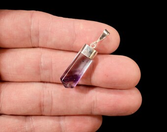 FLUORITE Crystal Necklace Pendant 1" (Sku 03 E) Polished .925 Sterling Jewelry Rock Mineral Third Eye Chakra Healing Reiki Stone