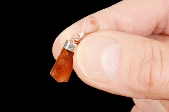 SPESSARTINE GARNET Crystal Necklace Pendant 1" Polished .925 Sterling Jewelry Rock Mineral Solar Plexus Chakra Healing Reiki Stone xx