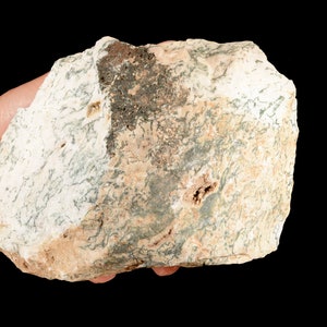 May include: A large, irregularly shaped rock with a white, tan, and green mottled pattern. The rock has a rough, uneven surface.