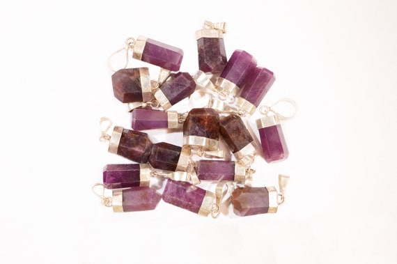 RUBY Crystal Necklace Pendant 1/2" Polished .925 … - image 2