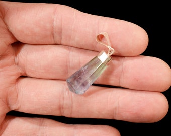 FLUORITE Crystal Necklace Pendant 1 1/4" (Sku 06 E) Polished .925 Sterling Jewelry Rock Mineral Third Eye Chakra Healing Reiki Stone