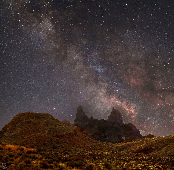 Milky Way Rises Behind Mule Ears Peaks Big Bend National Park Tx Photographic Print