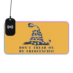 HamShack Mat with wireless smartphone charging and light up LED trim for ham radio operators dont tread on my frequencies