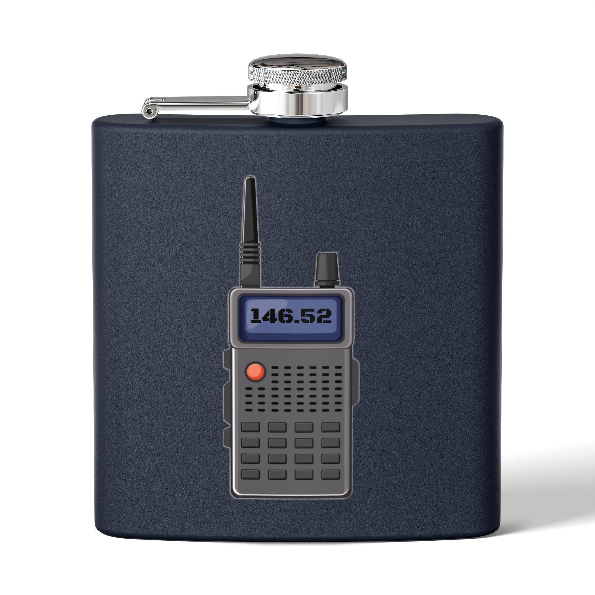 Feng Stainless Steel Flask, 6oz. Baofeng shortwave radio dial. For Ham radio operators