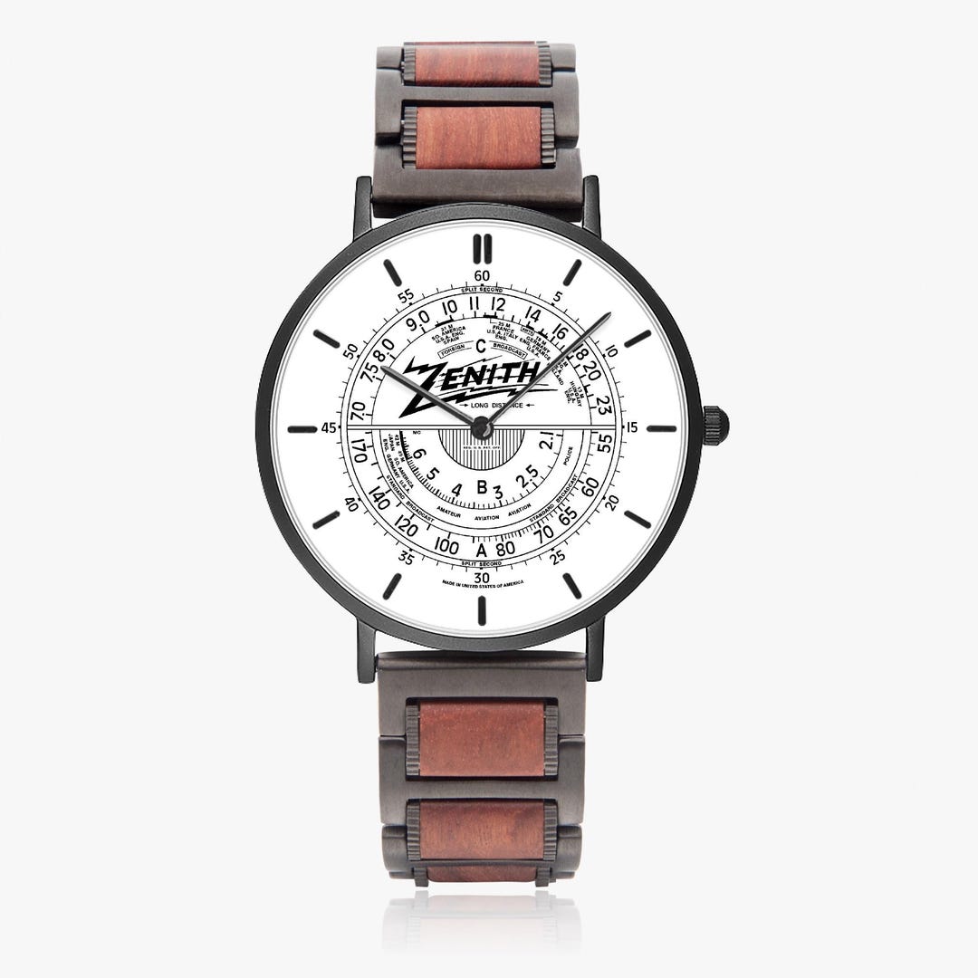 Zenith Shortwave Radio Dial Wristwatch With Wooden Strap CITIZEN