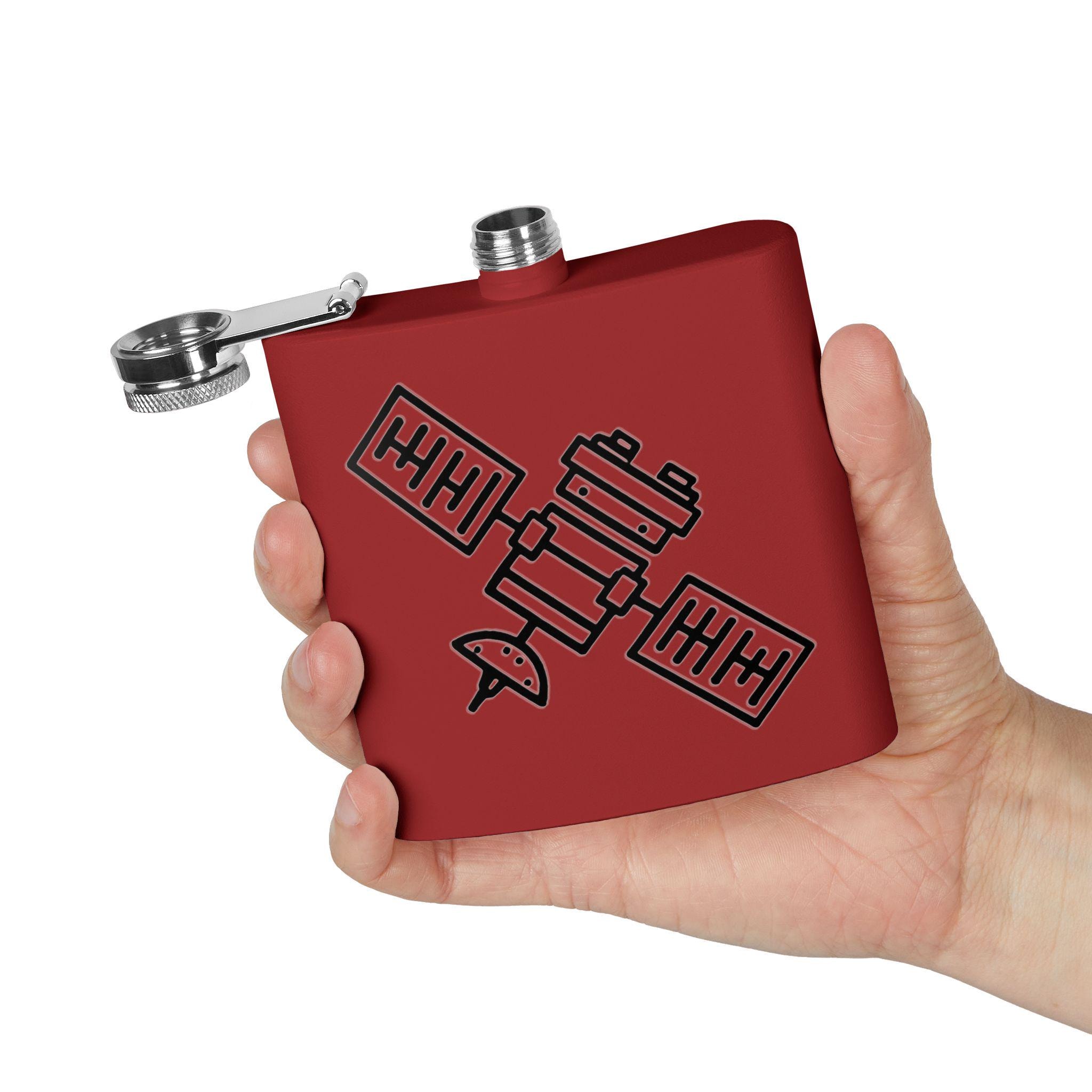 SATCOM Stainless Steel Flask, 6oz. Satellite. For Ham radio operators