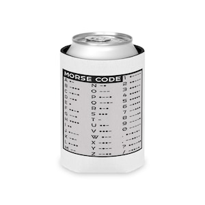 CW beer cozy with Morse code chart and QuirkyQRP ham radio logo