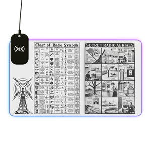 HamShack Reference Mat with wireless smartphone charging and light up LED trim for ham radio operators
