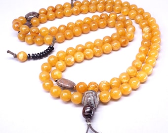 Tibetan Style Mala Prayer Beads – Phenolic Resin & Jade Rosary – Buddhist Meditation Necklace