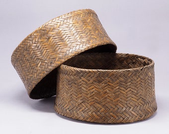 Antiker Reiskorb aus Bambus. ø 15 cm Laos, SO Asien