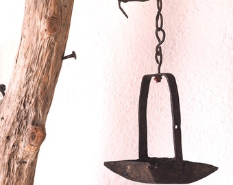 Antique forged iron oil lamp. Berber, Morocco. Ethnographic, tribal