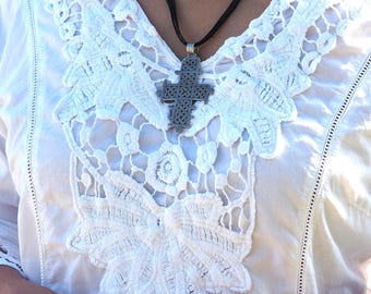 Antique Ethiopian Coptic Silver Cross Pendant – Hand Engraved Orthodox Necklace