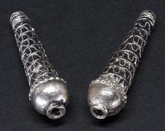 Antique Yemeni Silver Necklace Ends Traditional Tribal Jewelry Components