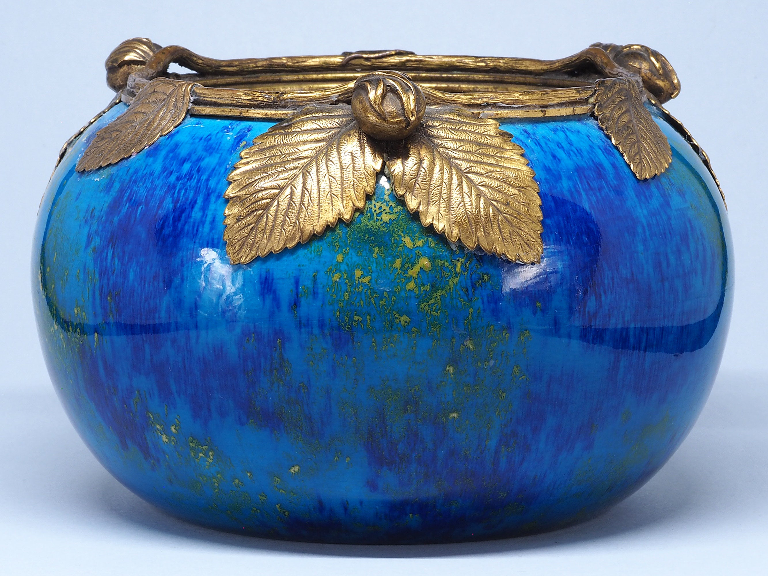 Paul Milet Art Nouveau porcelain bowl with bronze adornments