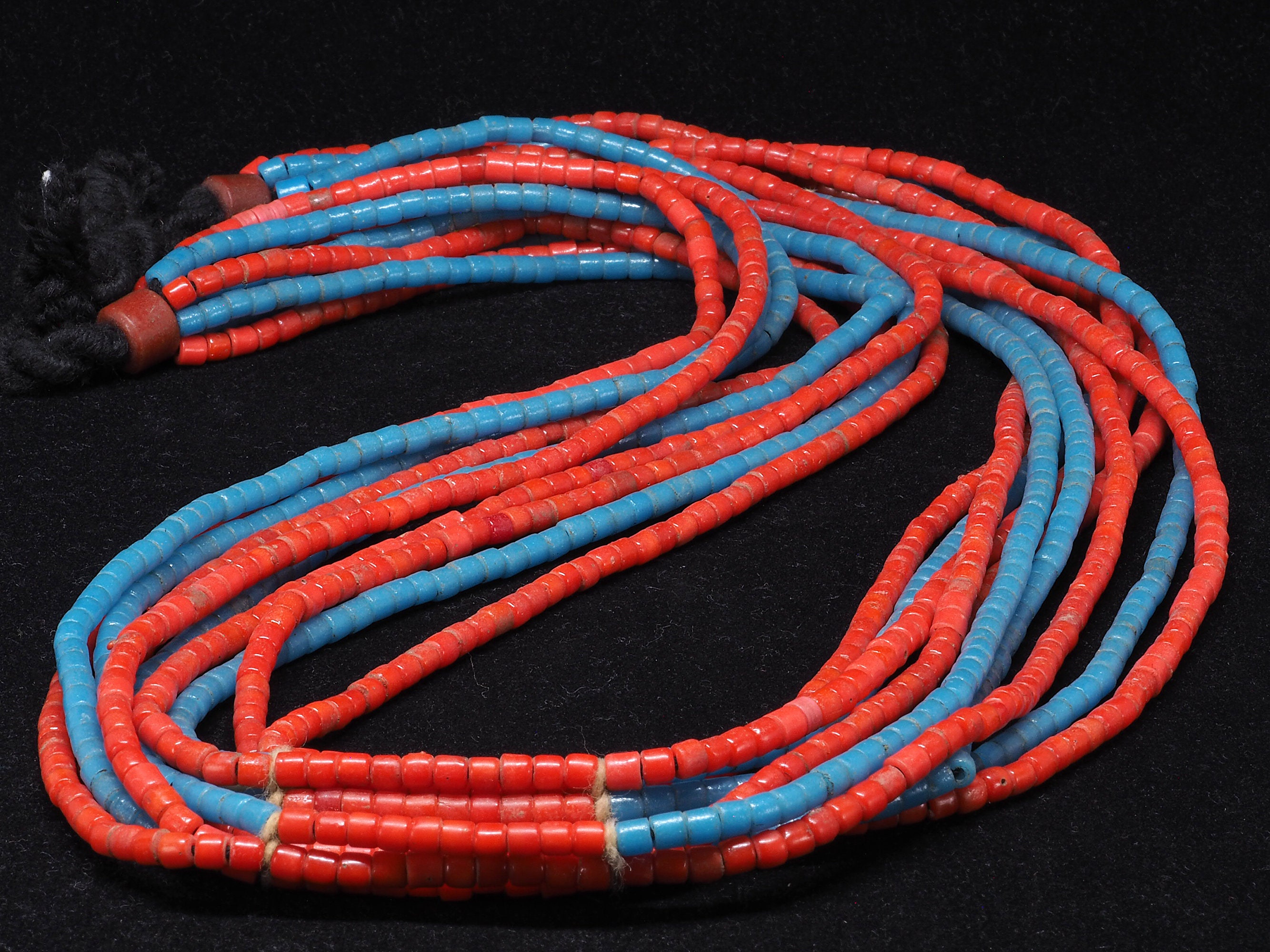 Antique Fulani Multistrand Glass Beads Necklace. 28''. Fulani