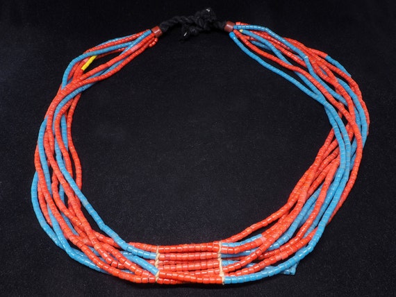 Antique Fulani Multistrand Glass Beads Necklace. 28''. Fulani